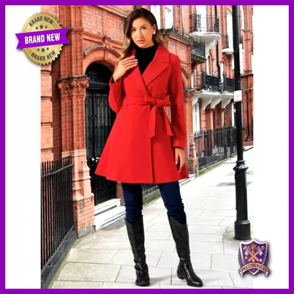 Classic Elegant Long Trench Coat Shawl Lapel Single Breasted Belted Overcoat